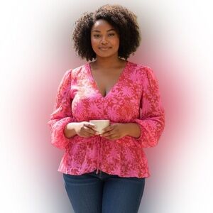 Sofia by Sofia Vergara Floral V-Neck Blouse - Pink